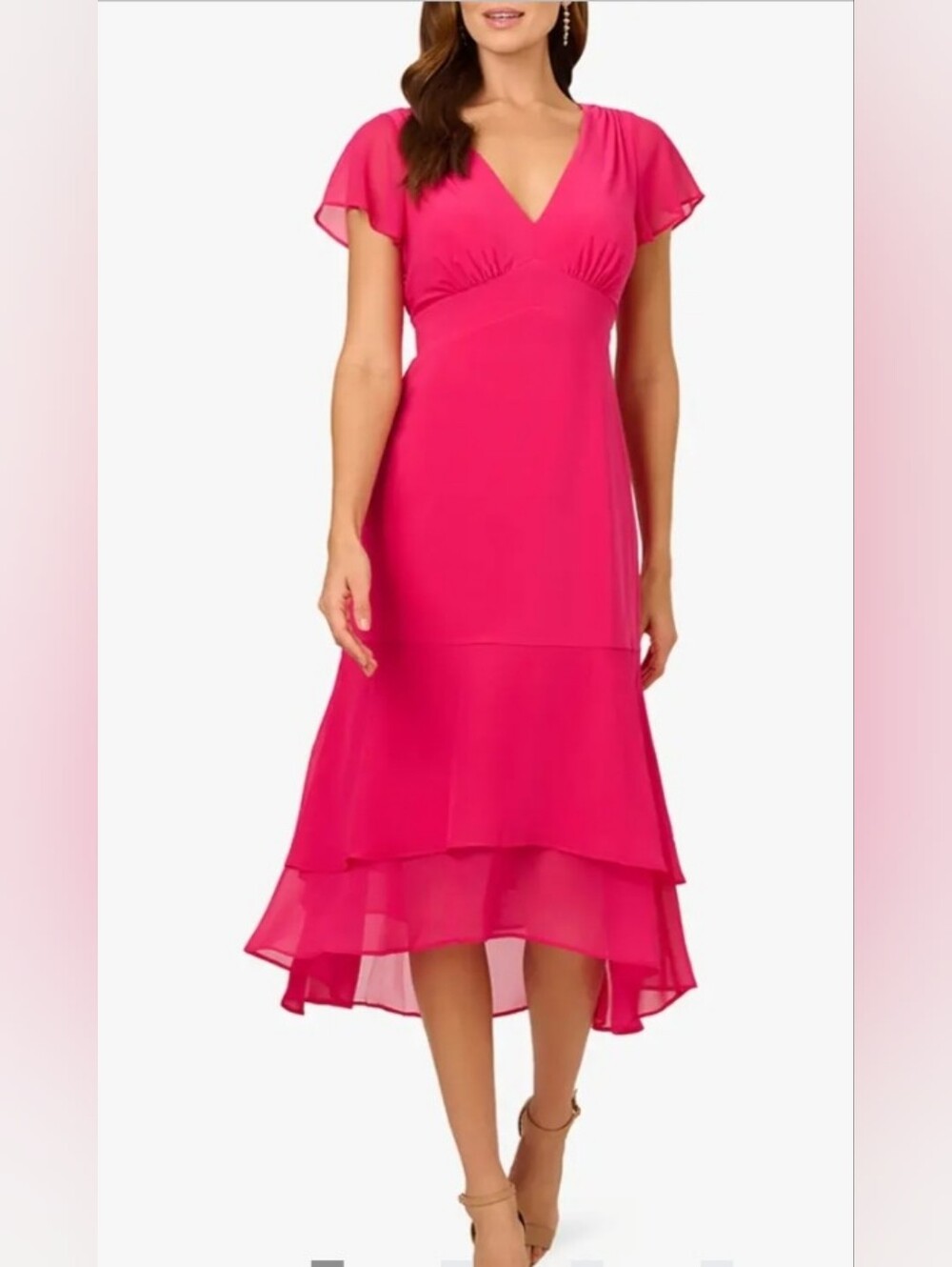 Adrianna PapellPink Flutter Sleeve Midi Dress Size 6